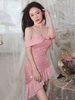 Robe asymétrique à paillettes épaules dénudées volants robes courtes de fête danniversaire