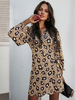 Robe avec Manches Longues Ample Femme Courte Coupe Cintrée à Lacets à Col V Imprimé Léopard Bas Evasée Robe Femme