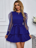 Robe avec Manches Longues Dentelles Femme Courte Coupe Cintrée à Lacets à Col Rond Bas Evasée Robe Femme