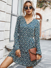 Robe avec Manches Longues Femme Courte Coupe Cintrée Elastique à Col V Bas Evasée Imprimé les Fleurs Robe Femme