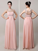 Robe bal taille empire chiffon rose col rond perles