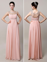 Robe bal taille empire chiffon rose col rond perles