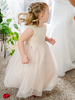 Robe baptême bébé fille champagne tissu de satin col rond jupe en tulle robe fille de cérémonie
