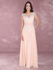 Robe belle de bal A-ligne en chiffon nude col V avec dentelle longueur plancher