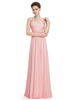 Robe belle de bal A-ligne en chiffon rose clair col rond plissé longueur plancher