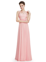 Robe belle de bal A-ligne en chiffon rose clair col rond plissé longueur plancher