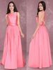 Robe belle de bal A-ligne Tissu de satin Saumon Rose col rond avec noeud longueur plancher