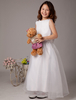 Robe belle de cortège enfant boule blanche en organza et satin avec col rond et ceinture