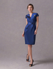 Robe belle mère de marié A-ligne bleu royal en taffetas et col V longueur genou Robes pour les invités de mariage