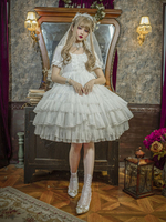 Robe blanche douce Lolita OP Neverland en cascade à volants nœuds imprimé floral manches courtes Lolita