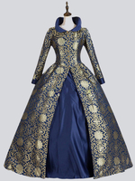 Robe bleue à imprimé Floral en Polyester Victoria Rococo Costume Marie-Antoinette pour femmes tunique rétro