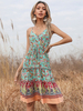 Robe bohème bretelles spaghetti cou sans manches imprimé floral superposé robe dété mi-longue plissée