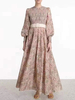 Robe bohème col bijou manches longues abricot motif imprimé floral robe de plage robe maxi