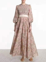 Robe bohème col bijou manches longues abricot motif imprimé floral robe de plage robe maxi