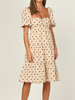 Robe bohème col carré manches courtes motif à pois plissée longueur genou robe tunique de plage