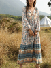 Robe bohème col en V à manches longues et imprimé floral
