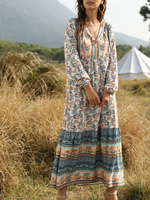 Robe bohème col en V à manches longues et imprimé floral