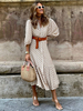 Robe Bohème Col en V Demi-Manches Imprimé Fleurie Ceinture Robe de Plage