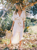 Robe Bohème Col En V Demi-Manches Robe De Plage Oversize Avec Ceinture
