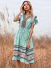 Robe bohème col en V manches courtes imprimé floral robe de plage plissée superposée