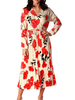 Robe bohème col en V manches longues robe dété imprimée de fleurs