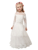 Robe Bohème cortège enfant en satin stretch ivoire col rond avec dentelle