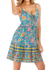 Robe Bohème Courte Imprimé Femme avec Bretelles à Col Décolleté en V Coupe Cintrée Bas Evasée Robe Femme
