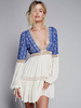 Robe Bohème Courte Imprimés avec Manches Longues Amples à Col V Bas Evasée