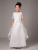 Robe Bohème de cortège enfant Tissu de satin ivoire col rond avec dentelle