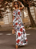 Robe Bohème Imprimé Femme avec Bretelles à Col Rond Coupe Cintrée à Lacets Robe Longue