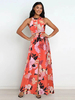 Robe Bohème Imprimé Longue Femme avec Bretelles à Col Rond Coupe Cintrée Bas Evasée Robe Maxi