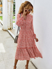 Robe Bohème Longue Femme à Col Rond à Lacets Bas Evalée Imprimé avec Les Fleurs Bicolores avec Manches Longues Coupe Cintrée Robe Longue Femme