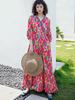 Robe bohème manches 3/4 manches longues imprimé floral géométrique rose robe dété rouge robe dété
