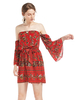 Robe bohème Robe de plage dété imprimée florale à col bateau rouge