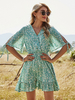 Robe Bohème Robe De Plage Mi-Longue Plissée Plissée Stretch Imprimée Florale Vert Menthe