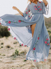 Robe Bohème Robe Longue Imprimé Fleurie Femme avec Manches Mi-longues Volantes Coupe Cintrée Elastique Robes de Bohèmes 2022