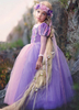 Robe Bohème sweet de fille de fleurs en velours Pourpre col dentelé