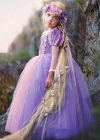 Robe Bohème sweet de fille de fleurs en velours Pourpre col dentelé