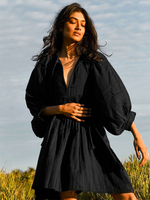 Robe Boho à lacets col orné demi-manches robe dété surdimensionnée