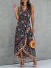 Robe Boho Bretelles Cou Robe de Plage Imprimée Sans Manches