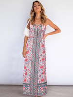 Robe Boho Bretelles Spaghetti Cou Sans Manches Imprimé Stretch Robe Dété À Lacets