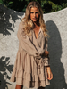 Robe Boho Ceinture Col en V Manches Longues Robe de Plage Oversize