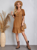 Robe Boho Col V Manches Courtes Robe Dété Plissée