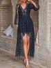 Robe Boho Cut Out V Longueur Manches 3/4 Haut Bas creux Out Design Marine Robe de plage