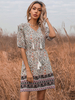 Robe Boho Robe de Plage Irrégulière Imprimée Abricot Légère à Lacets Col V Demi Manches