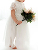 Robe bâpteme fille blanche en dentelle col haut manche courte longueur cheville Robe fille de fleur robe cérémonie fille