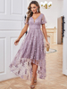 Robe brodée violette manches courtes florales robes longues irrégulières superposées