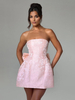 Robe bustier fleurie rose avec nœud papillon mini robe trapèze pour fête danniversaire pour femme 2025