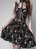Robe camisole gothique femme noire à lacets col en U sans manches tunique en polyester sexy robe midi