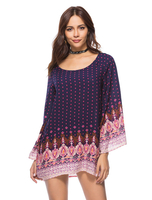 Robe Champêtre 2021 Belle Robe Bohémienne En Coton Mélangé Impression Manches Longues Bohémienne Printemps De Vacances